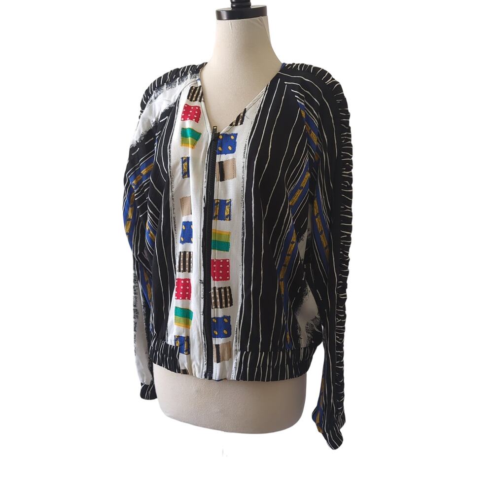 Ali Miles Women's Jacket Sz 10 Artsy Art to Wear Funky Multicolor Bomber Zip 90s